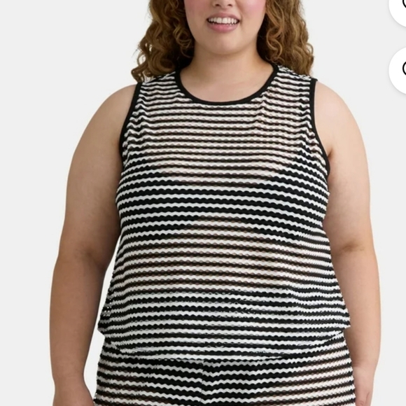 Time and Tru Women's Plus Striped Mesh Tank Coverup Size 1X Black & White - Picture 1 of 1